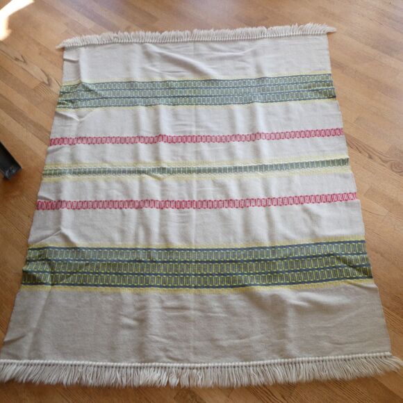 Hand Woven Wool Throw Blanket 52x62 Colorful Stripes Scandinavian MCM Boho - Picture 7 of 8